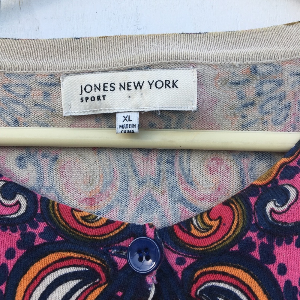 Jones New York Sport Vintage Pink Multicolor Printed Sweater XL